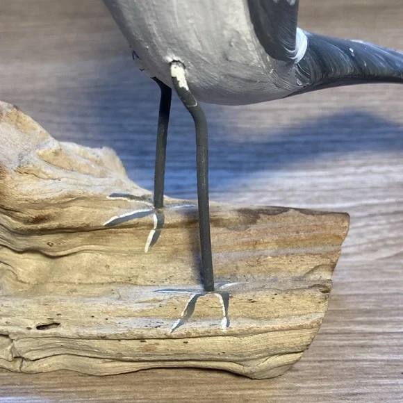 Sculpture cat Bird Figurine on Driftwood hand painted